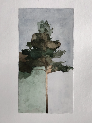 SOLD "The Pine Vl" - Drypoint & Watercolor